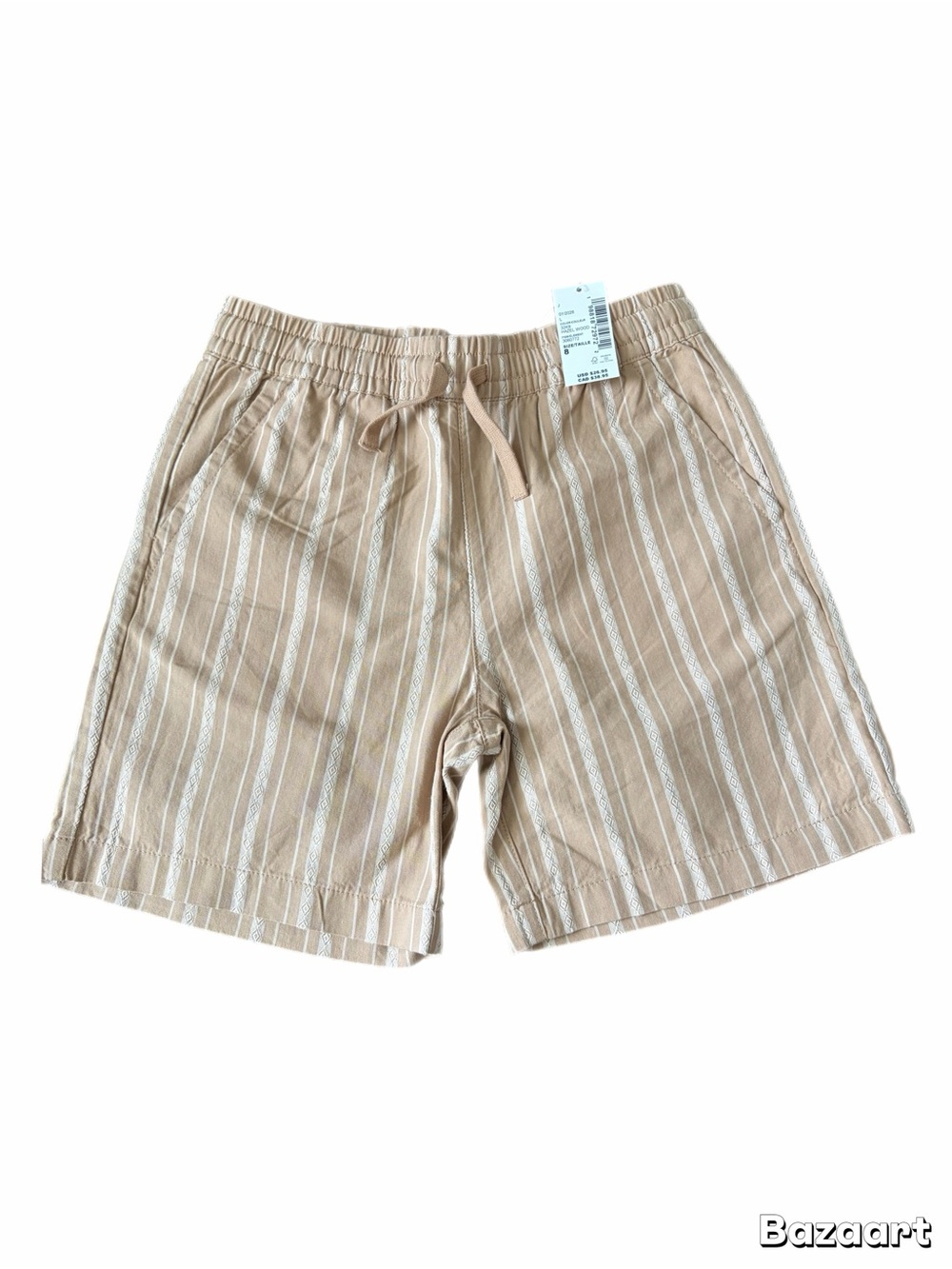 NWT Boys Children's Place Tan and White Striped Pull-On drawstring Shorts
